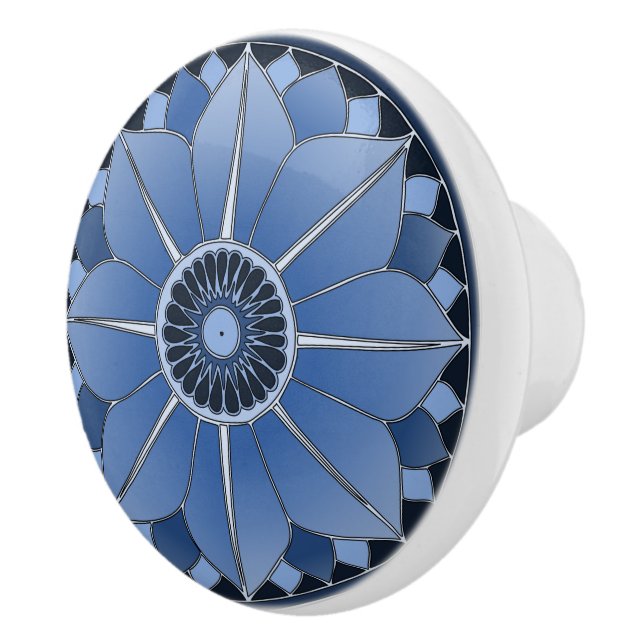 Elegant Blue Floral Lotus Mandala Ceramic Knob (Right)