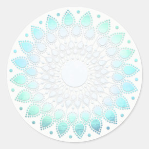 Elegant Blue Floral Lotus Mandala Classic Round Sticker