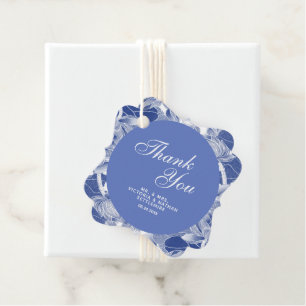Elegant Blue Floral Lotus White Modern Script Favo Favour Tags