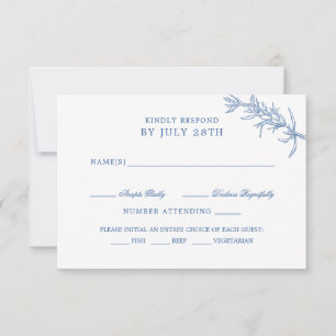 Elegant Blue Floral Meal Choice Wedding RSVP Card
