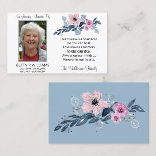 Elegant Blue Floral Memorial Prayer Card