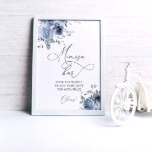 Elegant blue Floral Mimosa Bar Poster