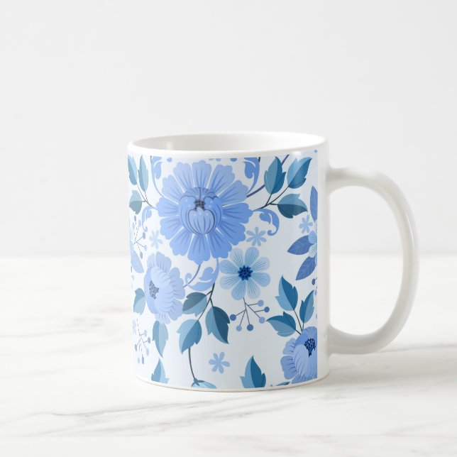 Elegant Blue Floral Mug (Right)