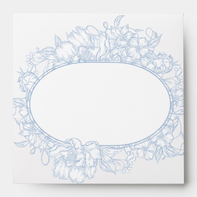 Elegant Blue Floral Open House Wedding Reception I Envelope (Front)