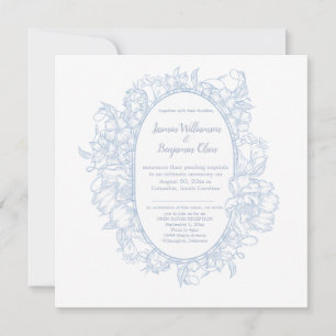 Elegant Blue Floral Open House Wedding Reception I Thank You Card