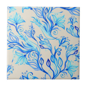 Elegant Blue Floral Pattern  Ceramic Tile