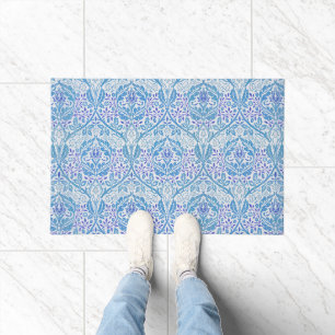 Elegant Blue Floral Pattern Doormat