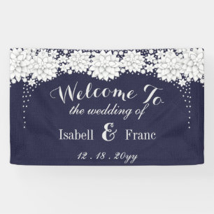 Elegant Blue Floral Pattern Party Wedding Banner