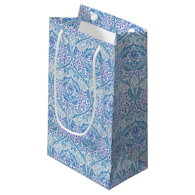 Elegant Blue Floral Pattern Small Gift Bag (Front Angled)