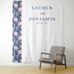 Elegant Blue Floral Pattern Tapestry