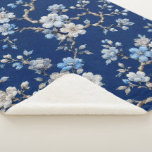 Elegant Blue Floral Pattern Throw Blanket
