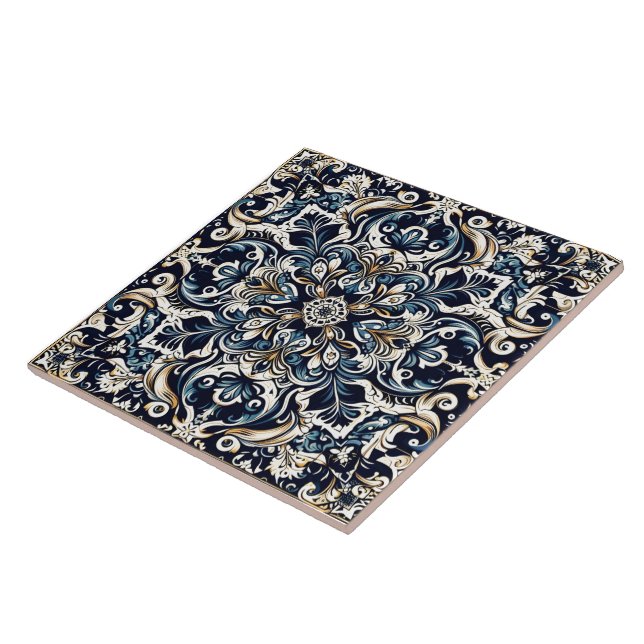 Elegant Blue Floral Pattern Tiles (Side)