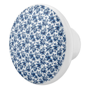 Elegant Blue Floral Pattern Vintage Peonies Ceramic Knob