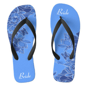 Elegant Blue Floral Pattern Wedding Bride Thongs