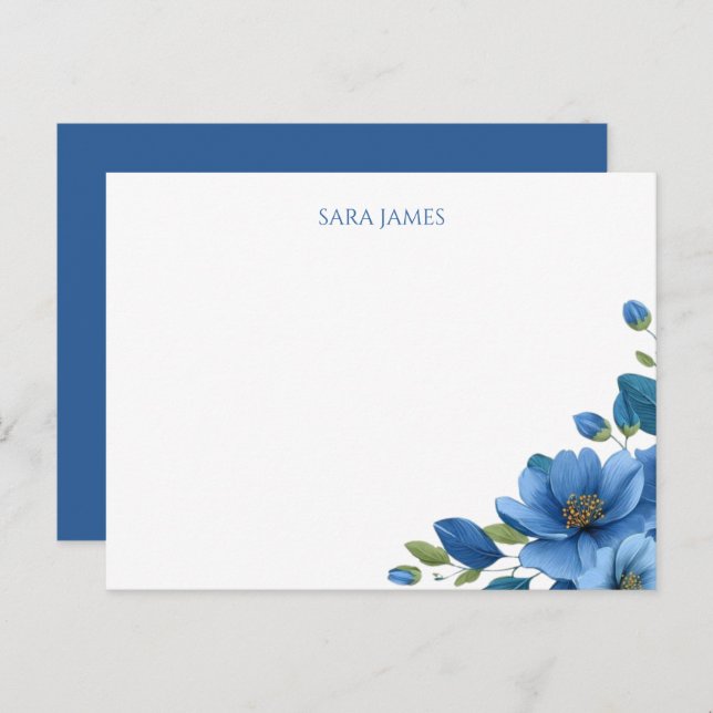 Elegant Blue Floral Personal Postcard (Front/Back)