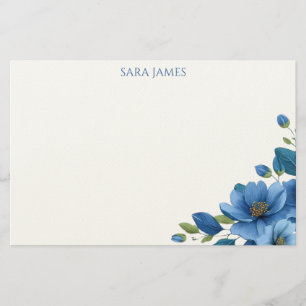 Elegant Blue Floral Personal Stationery Note Card
