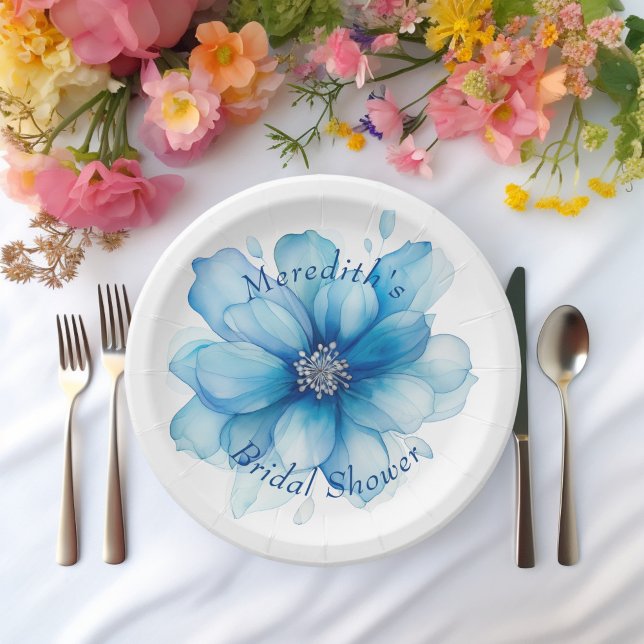 Elegant Blue Floral Personalised Bridal Shower Paper Plate (Creator Uploaded)