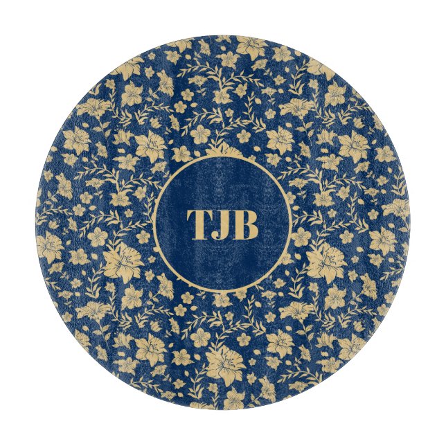 Elegant Blue Floral Personalised Cutting Board (Front)