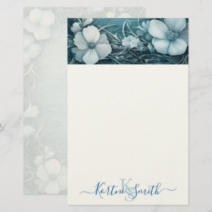 Elegant Blue Floral Personalised Stationery