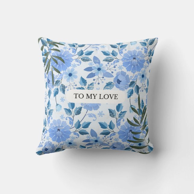 "Elegant Blue Floral Pillow – Romantic Home Decor  (Back)