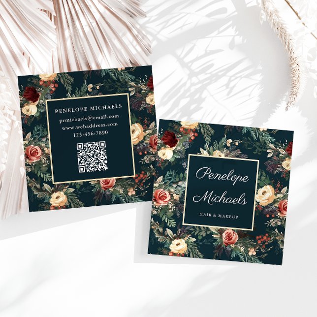 Elegant Blue Floral Print Square Business Card (Creator Uploaded)