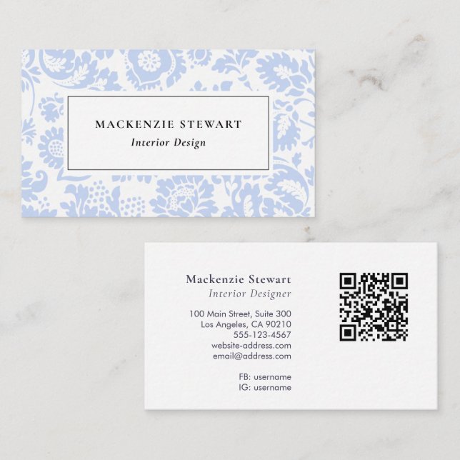 Elegant Blue Floral Professional Business Card (Front/Back)