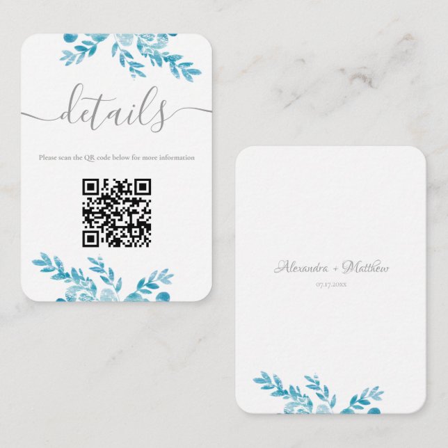 Elegant Blue Floral QR Code Wedding Enclosure Card (Front/Back)