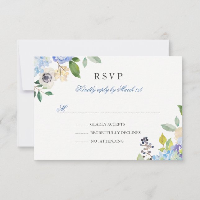 Elegant Blue Floral Quinceanera RSVP (Front)
