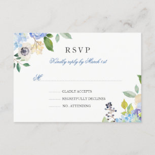 Elegant Blue Floral Quinceanera RSVP Card