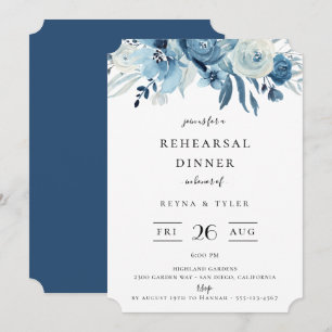 Elegant Blue Floral Rehearsal Dinner Invitation