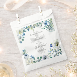 Elegant Blue Floral Religious Cross Baptism Favour Bag