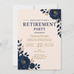 Elegant Blue Floral Retirement Party Invitation