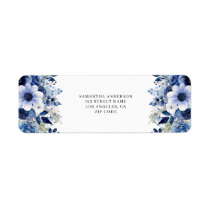 Elegant Blue Floral Return Address  Label