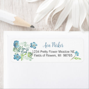 Elegant Blue Floral Return Address Label