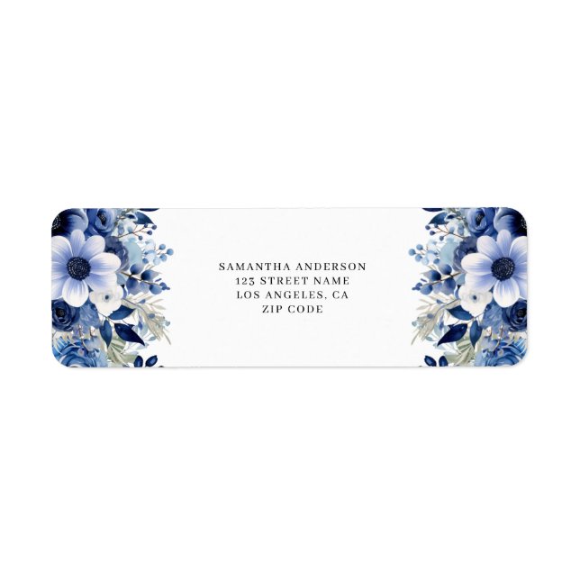 Elegant Blue Floral Return Address  Return Address Label (Front)
