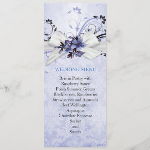 Elegant Blue Floral Ribbon Damask Wedding Menu