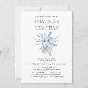 *~* Elegant Blue Floral Rose  AR15 WEDDING RSVP +  Invitation