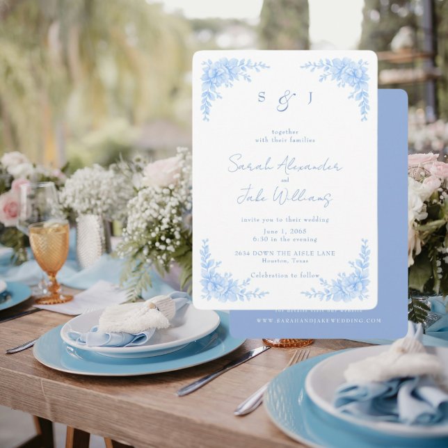 Elegant Blue Floral Rounded Wedding Website Invitation (Creator Uploaded)