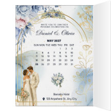 Elegant Blue Floral Save the Date Card |