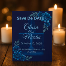 Elegant Blue Floral Save the Date Card