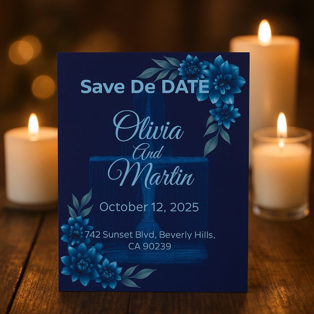 Elegant Blue Floral Save the Date Card (Creator Uploaded)