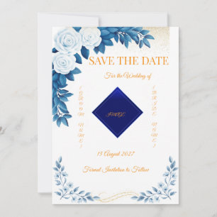 Elegant Blue Floral Save the Date Card