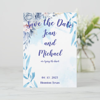 Elegant Blue Floral Save the Date Invitation