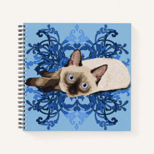 Elegant Blue Floral Siamese Cat Pretty Feline Notebook