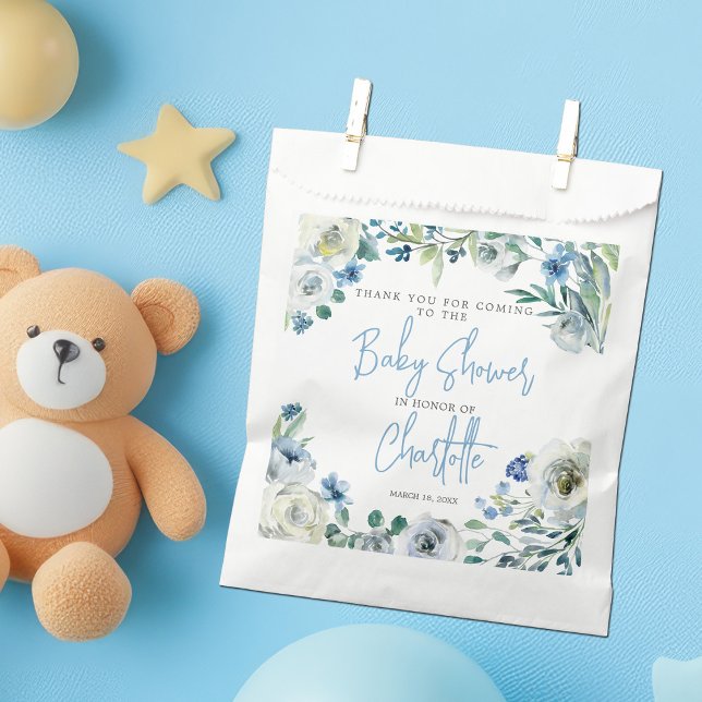 Elegant Blue Floral Spring Boy Baby Shower Favour Bag (Creator Uploaded)