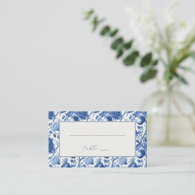 Elegant Blue Floral Table Card (Standing Front)