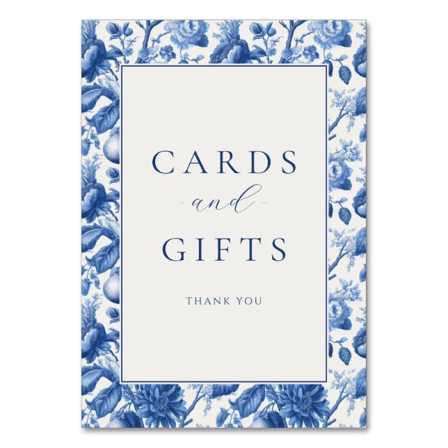 Elegant Blue Floral Table Number (Front)