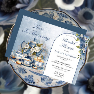 Elegant Blue Floral Tea Set Bridal Shower Tea  Invitation