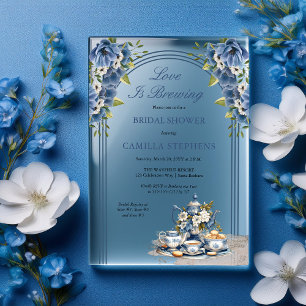 Elegant Blue Floral Tea Set Bridal Tea Shower Acrylic Invitations