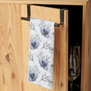 Elegant Blue Floral Tea Towel